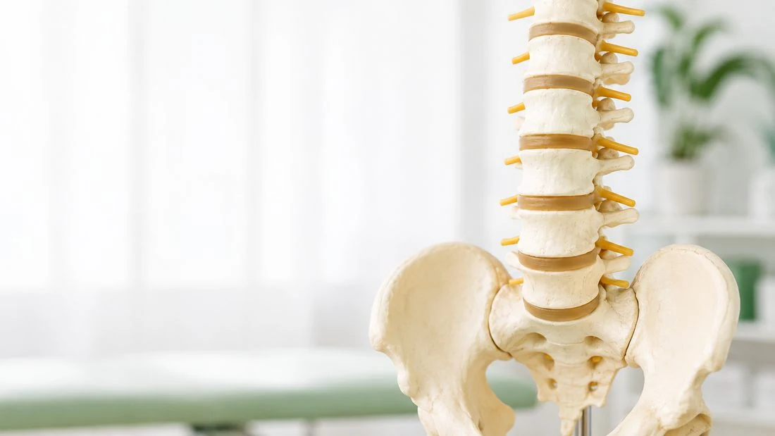 Spine and pelvis anatomical model in a bright clinic